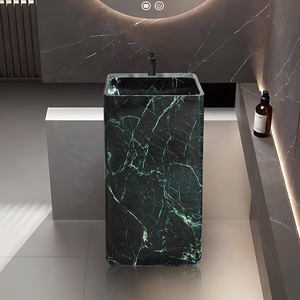 Lavabos <span class=keywords><strong>de</strong></span> Baño Personalizados, Lavamanos <span class=keywords><strong>de</strong></span> Mármol Verde Rectangular con Pedestal, <span class=keywords><strong>Lavabo</strong></span> <span class=keywords><strong>de</strong></span> Mármol para Baños <span class=keywords><strong>de</strong></span> Hoteles Modernos y Villas - Product Image 2