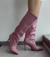 Bottes Hautes à Talon Aiguille, Scintillantes et Ornées de Strass, Luxe Mode Personnalisé Fabricant, Hauteur de Talon 5-8 cm, Idéales pour Club, Pour Femme