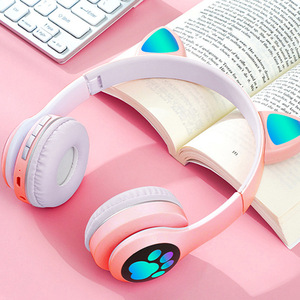 Casque sans fil Gradient RGB avec oreilles de chat mignonnes, écouteurs stéréo avec microphone pour musique et jeux, cadeaux pour filles et enfants - Product Image 3