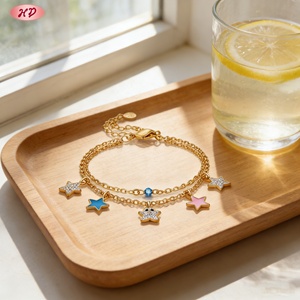 Bracelet tendance pour femme en laiton plaqué or 18 carats à double couche avec étoile en zircon - Product Image 5