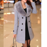 Manteau Long d'Hiver pour Femme en Laine Artificielle, Double Boutonnage et Grand Col Fourrure
