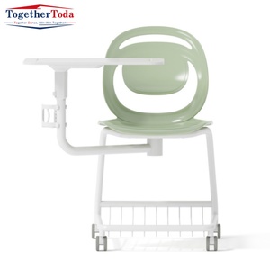 Chaise en plastique moderne pour salle à manger scolaire et réunions, avec tablette d'écriture, chaise de bureau en plastique, chaise de conférence, chaise de formation à roulettes - Product Image 5