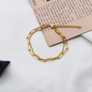 Double Layer Titanium Steel Chain Bracelet For Women Geometric Design 18K Colorfast Jewelry Fashion Simple Style - Product Image 4