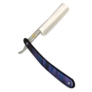 Rasoir de coiffeur à bord droit de marque privée avec logo personnalisé avec manche en acrylique en acier inoxydable pour le rasage du visage et du corps. - Product Image 5