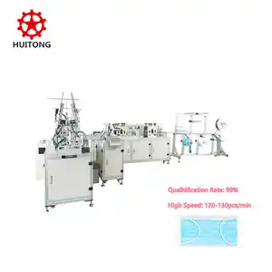 Huitong — Machine de fabrication automatique de masques plats à 3 plis, bandeau pour oreilles élastique, avec dossier souple