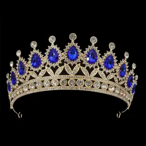 Venta al por mayor nupcial boda cristal tiaras lujo claro strass grandes desfile coronas cumpleaños princesa accesorios para el cabello coronas