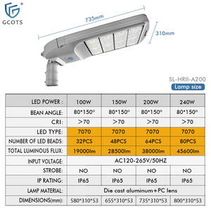 Luces LED de Calle Impermeables IP65 de 100-240W AC, 190lm/W de Alta Eficiencia Luminosa, Fuente de Alimentación Reemplazable para Carreteras, Directo de Fábrica - Product Image 3