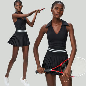 Gaun atletik wanita lucu pakaian musim panas 2 potong dengan celana pendek bersaku rok olahraga tenis Golf wanita dapat disesuaikan dan atasan - Product Image 4