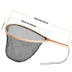 BTI-03G-A08 traditionnel <span class=keywords><strong>truite</strong></span> pêche à la mouche épuisette main filet en <span class=keywords><strong>bois</strong></span> avec filet en Nylon sac rivière lac ruisseau (B01) - Product Image 5