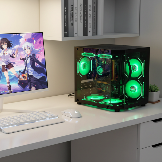 PCOOING New  Mid Tower Transparent Window Exterior And Interior Black Atx Pc Case Usb3.0 Tempered Glass Computer Case