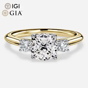 Gia Igi bersertifikat Cvd Lab tumbuh berlian buatan 10k 14k 18k cincin pertunangan emas memotong tiga fitur batu cakar kelopak