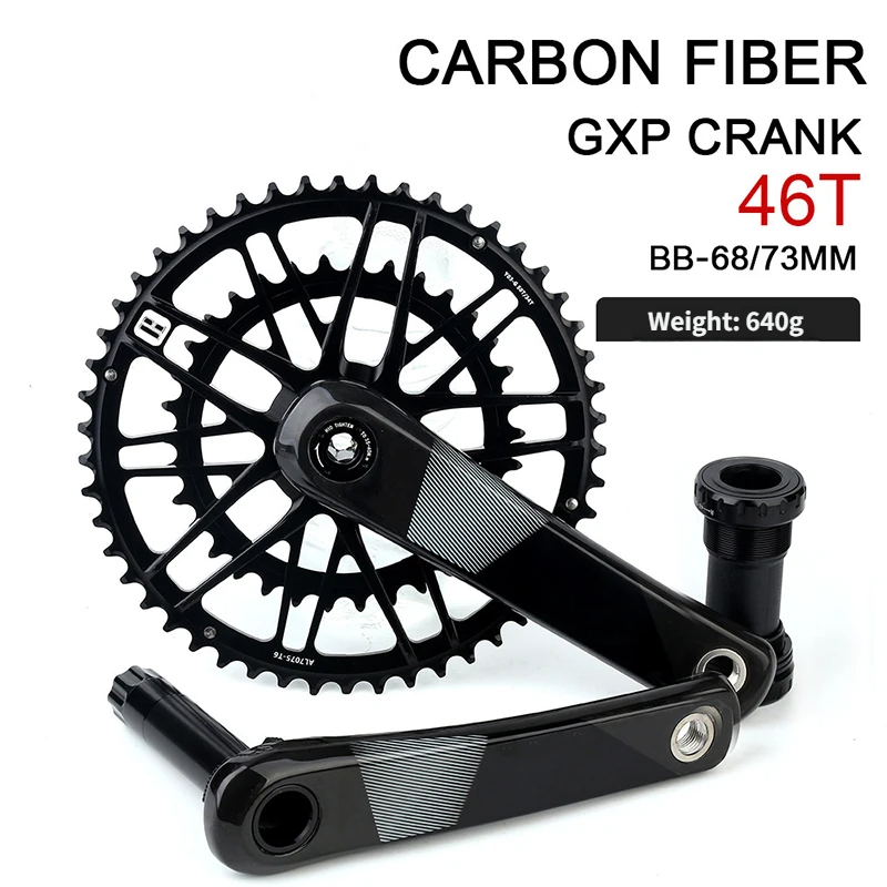 Manivelle en fibre de carbone noire, dent positive et négative, disque unique 46t