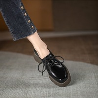 Nouvelles Chaussures Décontractées Derby en Cuir pour Femme, Style Britannique Rétro, Élégantes, à Bout Pointu, Semelle Épaisse, à Enfiler avec Sangles