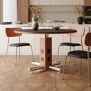 Mesa Vintage moderna Bauhaus, mesa de comedor de madera maciza negra Retro, silla de acero inoxidable, silla de losa de roca para apartamento pequeño de gama alta - Product Image 2