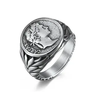 MECYLIFE European Jewelry Emperor Julius Caesar Head Ring For Men anelli in acciaio inossidabile