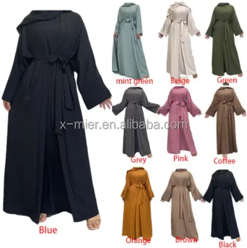사용자 정의 라마단 장식 2024 터키 라마단 이슬람 국가 원피스 단색 abaya hijab 아웃웨어 두 조각 세트 abaya