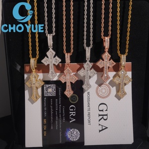 จี้รูปกางเขนอังค์ประดับเพชรโมอิสซาไนต์เคลือบทอง 18K สไตล์ฮิปฮอป เครื่องประดับสำหรับทุกเพศ ชุบทองคำสีกุหลาบ - Product Image 2