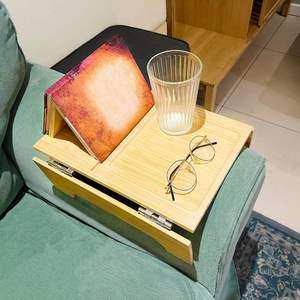 Foldable Natural Bamboo Single Couch <strong>Sofa</strong> Armrest Tray Lacquer Finish <strong>Book</strong> Stand <strong>Holder</strong> for Kitchen Bathroom Use Food Drinks - Product Image 4