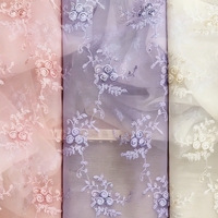 Tissu en dentelle brodée en maille tissée multicolore prune, léger et respirant, 100 % polyester, pour textiles de maison pour filles et femmes