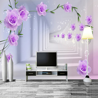 Papier peint Photo personnalisé en rouleau, tapisserie Non tissé gaufré sur mesure pour mur derrière TV, salon, motif roses, fleurs, pour effet stéréo