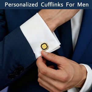 Mancuernillas Minimalistas con Letra, Acero Inoxidable 316L, Doradas, Personalizadas con <span class=keywords><strong>Iniciales</strong></span>, para Hombre, Accesorios Formales para <span class=keywords><strong>Camisa</strong></span> de Negocios o Boda - Product Image 3