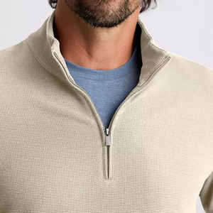 Sudadera personalizada informal de pana para Polo para hombre, jersey con cremallera de un cuarto, cuello simulado, manga larga, estampado de algodón y poliéster para otoño - Product Image 5