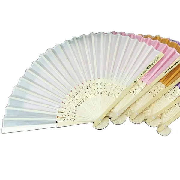 Ventilador de mão dobrável portátil para presente promocional Ventilador de mão de papel de bambu com logotipo impresso personalizado