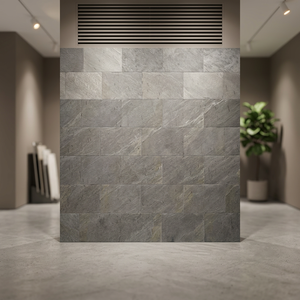Style industriel, écologique, base en béton poli, dessus en bois, placage en pierre naturelle, design moderne pour la salle de bain d'une villa, décoration murale intérieure - Product Image 3