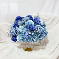 Bouquet de fleurs artificielles bleu classique, roses et hortensias mélangés, fait main, haute simulation, décoration de mariage
