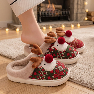 Mules à imprimé animal pour Noël, mode été-automne, chaussures d'intérieur chaudes pour femmes, semelle extérieure en EVA, doublure en lin, légères, antidérapantes - Product Image 3