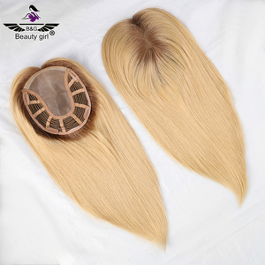 Stock European Ombre Blonde <strong>Open</strong> Weft Virgin Hair Replacement for Alopecia Soft Mono Human Hair Women <strong>Toppers</strong> - Product Image 6
