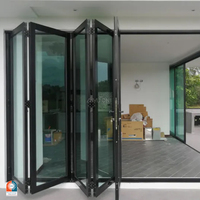 Puertas Plegables de Aluminio para Exteriores AMJ NFRC con Diseño de Rejilla, Impermeables, para Villa, Balcón, Patio, con Vidrio Bajo Emisivo
