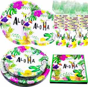 จานกระดาษแบบใช้แล้วทิ้ง ทรงกลม 9 นิ้ว CMYK ลาย Aloha Hawaiian  กระดาษหนา 350 แกรม สีขาว ได้รับการรับรองจาก FDA สำหรับงานปาร์ตี้ - Product Image 1