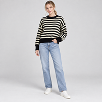 Pull tricoté rayé tendance à col ras du cou pour femme, surdimensionné, texturé et duveteux, décontracté, vente en gros OEM ODM personnalisé