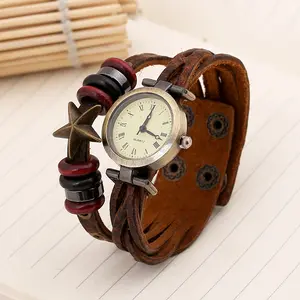 Hot Retro Multi Cow Leather Bracelet Watch Vintage Men Wrist Watches Casual Wrap Star Quartz Watch Clock Relogio reloj