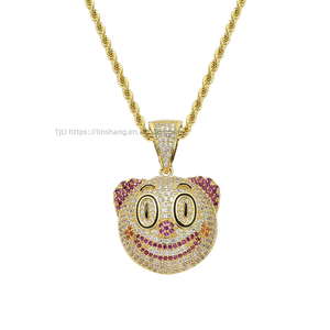 Pendentif clown mignon, accessoires de fête d'Halloween amusants en cuivre et zircon style hip hop, pendentif visage. - Product Image 1
