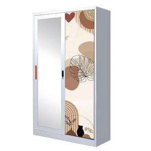 Armoire en métal à portes coulissantes Armoire miroir Almirah en acier Casiers en métal Armoire imprimée - Product Image 3