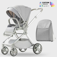 Poussette de luxe en alliage d'aluminium pliable double sens avec grand panier de rangement pour bébé