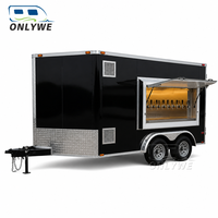 ONLYWE Promotion : Remorque à bière personnalisée, pub mobile, double essieu, noir et argent, avec comptoir en acier inoxydable pour burgers, café et snacks