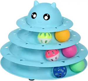 厂家批发互动轨迹球猫玩具滚轮3级转盘猫玩具球