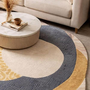 พรมขนสัตว์ทรงกลมคุณภาพสูง งานแฮนด์เมด สำหรับตกแต่งภายใน โรงแรม ของขวัญปีใหม่ พร้อมแผ่นรองหลังทำจากยางลาเท็กซ์ - Product Image 6