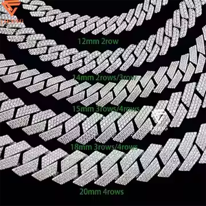 Cadena de Eslabones Cubanos con Moissanita de 10MM 12MM 14MM 15MM 18MM 20mm a Precio Económico, Collar de Eslabones Cubanos Iced Out en Plata de Ley 925 - Product Image 2