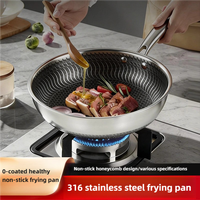 Poêle à frire en acier inoxydable 316 à trois couches, poêle à frire hybride à induction en nid d'abeille pour cuisine, wok antiadhésif pour faire frire le poisson