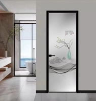 Porte coulissante en alliage d'aluminium gris foncé à ouverture plate, porte de salle de bain, porte intérieure de toilettes, porte coulissante personnalisée pour le commerce extérieur