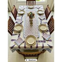 Nappe de table moderne à motifs floraux en coton 100% imprimée à la main avec serviettes pour 8 personnes