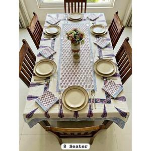 Hand Block Printed 100% Cotton Modern Floral Dining <b>Table</b> <b>Cover</b> with Napkins for 8 Seater - Product Image 1