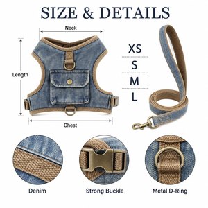 Arnés de mezclilla vintage para perros con correa, para perros pequeños, medianos y grandes, acolchado suave, reflectante de fábrica, fácil control, logotipo personalizado - Product Image 4