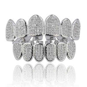Grillz de Dents Hip Hop Plaqués Or de Haute Qualité, Ensemble Complet <span class=keywords><strong>Micro</strong></span> Pavé de Zirconium Cubique (CZ) pour Dents du Haut et du Bas - Product Image 5