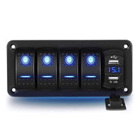 4'lü Rocker Anahtar Paneli, Mavi Işıklı 4.8 Amper Çift USB Şarj Cihazı Voltmetreli 12V-24V DC Rocker Anahtarı, Araba, Kamyon, Tekne, Karavan için