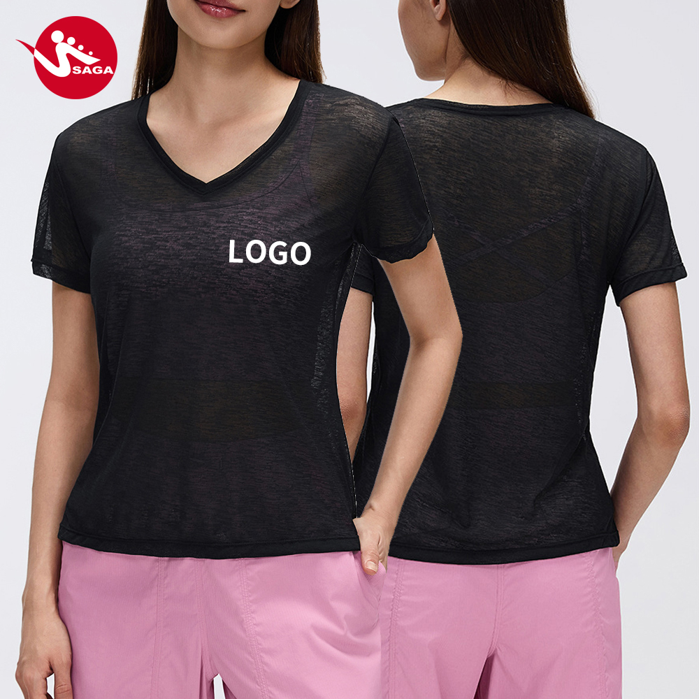 Yoga Wear Women's V-Neck Casual Loose Fit Solid Lightweight Quick-Dry Short-Sleeve T-Shirt for Fitness Top
